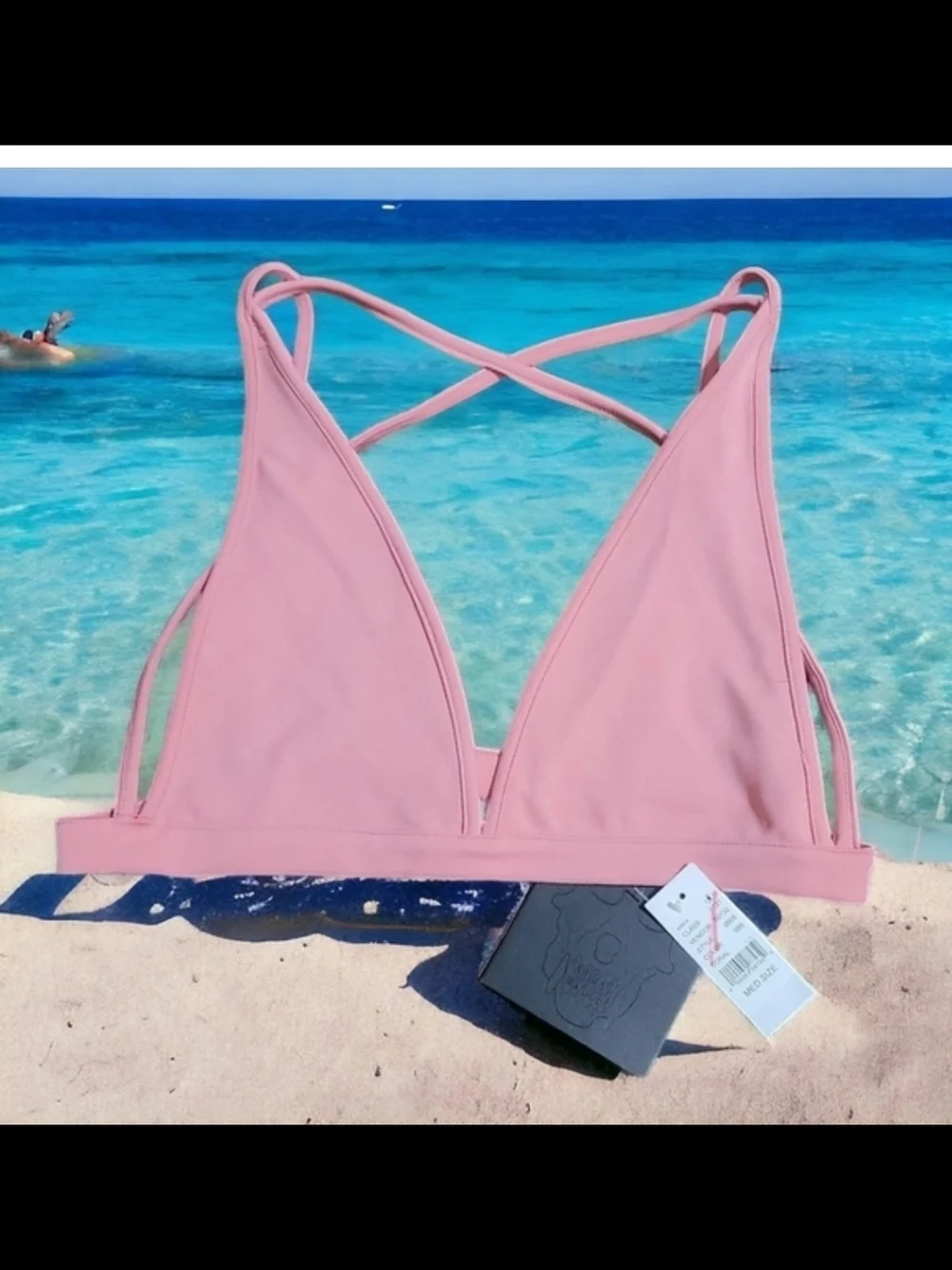 NIGHTWALKER - Medium Rose Pink Swim Top with Crisscross Back Detail